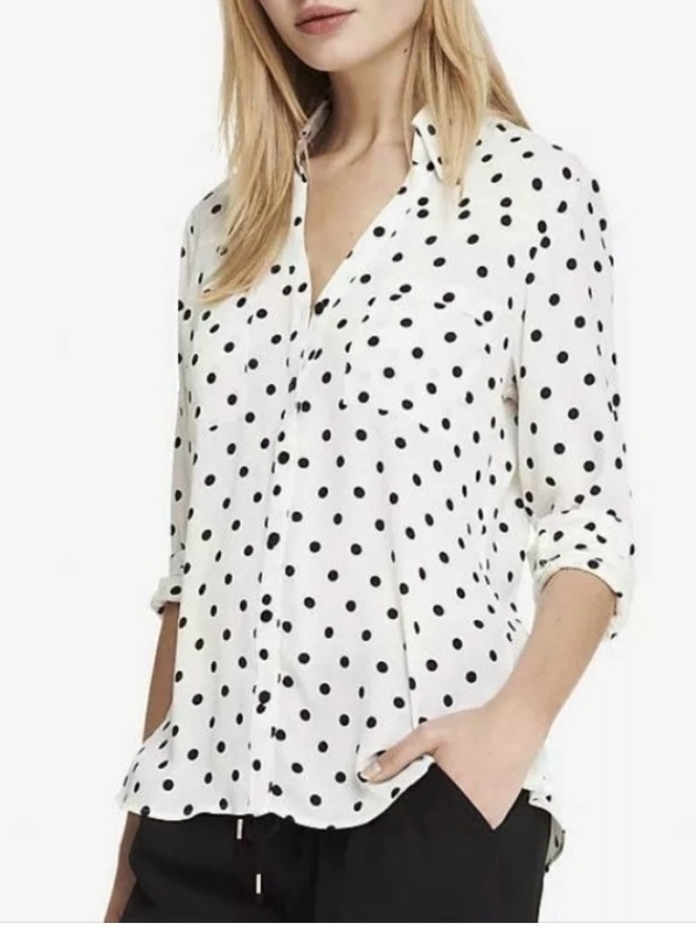 Express Black & White Polka Dot Button Up Portofino Shirt